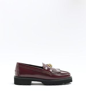 River Island Red Chain Leather Loafers - Brown