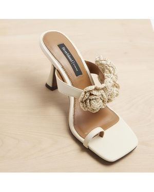 River Island Crochet Flower Strap Heeled Sandals - Natural