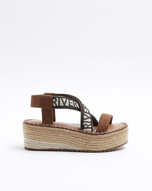 River Island Brown Crossed Strap Espadrille Sandals