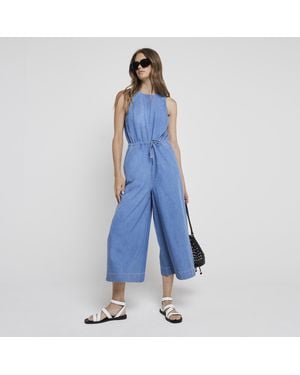 River Island Denim Crop Jumpsuit - Blue