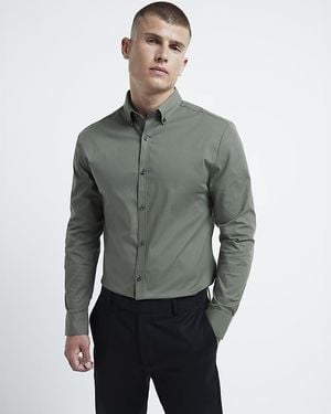 River Island Muscle Stretch Smart Long Sleeve Shirt - Green