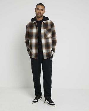 River Island Check Hooded Shirt - Brown