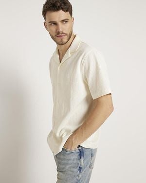 River Island Ecru Revere Plisse Shirt - White