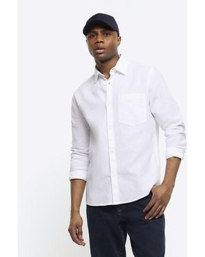 River Island Regular Linen Blend Long Sleeve Shirt - White