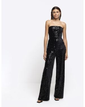 River Island Velvet Sequin Bandeau Jumpsuit - White