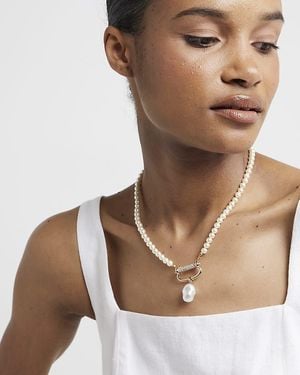 River Island Pearl Carabiner Choker Necklace - Natural