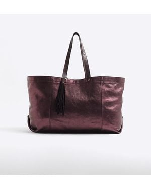 River Island Oversized Leather Shopper Bag - Red