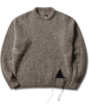 ROA Dropstitch Mohair Knit Crewneck Tops - Gray
