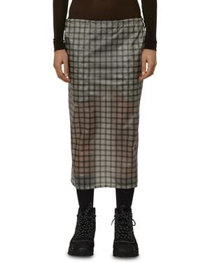 ROA Nia See Through Printed Check Mid Skirt Skirts - Black