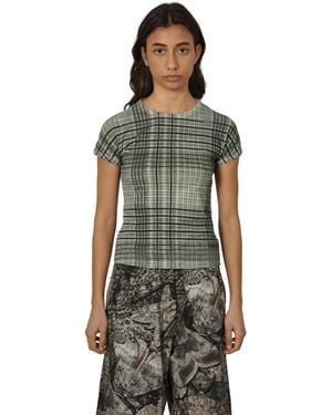 ROA Taba Printed Check Baby Tee T-Shirts - Green