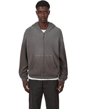 ROA Bee Sun Faded Organic Waffle Zip Up Hoodie Tops - Gray