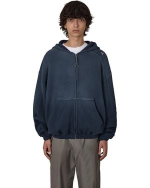 ROA Bee Sun Faded Organic Waffle Zip Up Hoodie Sweatshirts - Blue
