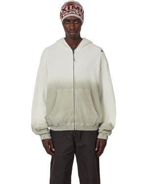 ROA Bee Sun Faded Organic Waffle Zip Up Hoodie Tops - Natural