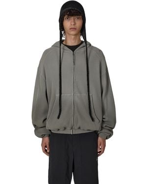 ROA Bee Sun Faded Organic Waffle Zip Up Hoodie Sweatshirts - Gray