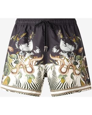 Roberto Cavalli Swim Shorts With Fang And Animal Print - White