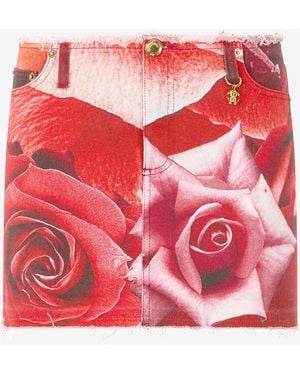 Roberto Cavalli Miniskirt With Rose Print And Charm - Red