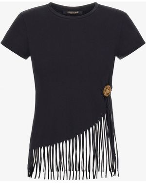 Roberto Cavalli Fringe Trim T-Shirt - Black