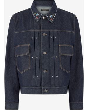 Roberto Cavalli Denim Jacket With Studs And Stones - Blue