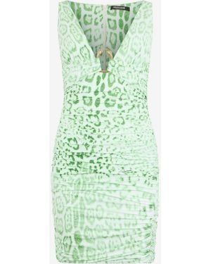 Roberto Cavalli Jaguar Mint Print Dress Mini - Green