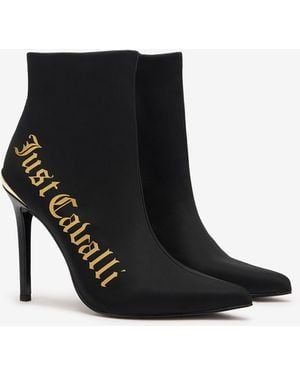 Roberto Cavalli Pointed-Toe Ankle Boots With Logo - Black