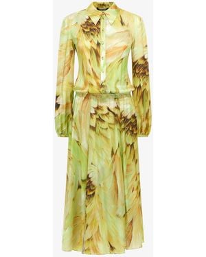 Roberto Cavalli Long Dress Plumage Print - Metallic