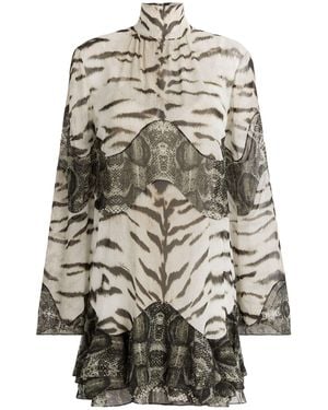 Roberto Cavalli Mixed-Printsilk Mini Dress - White