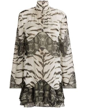 Roberto Cavalli Mixed-Printsilk Mini Dress - White