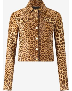 Roberto Cavalli Leather Jacket With Leopard Skin Print - Brown
