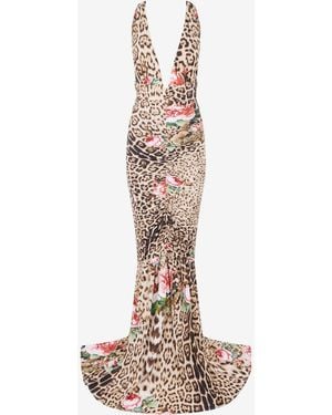 Roberto Cavalli Jaguar Roses Print Dress - White