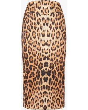Roberto Cavalli Pencil Skirt With Jaguar Skin Print - Natural