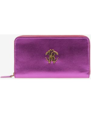 Roberto Cavalli Wallet With Monogram Rc And Zip - Purple