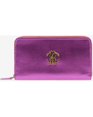 Roberto Cavalli Wallet With Monogram Rc And Zip - Purple