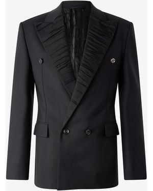 Roberto Cavalli Double-Breasted Wool-Blend Blazer - Black