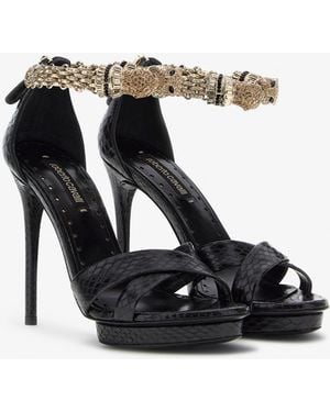 Roberto Cavalli Panther-Head High-Heel Sandals - Black
