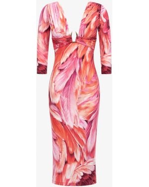 Roberto Cavalli Plumange Print Midi Dress - Red