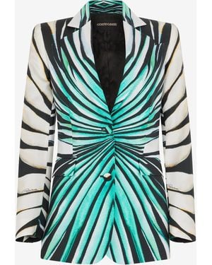 Roberto Cavalli Ray Of Sea Print Silk Jacket - Green