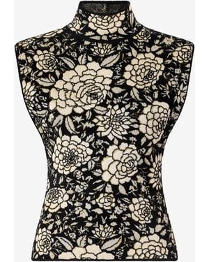 Roberto Cavalli Knitted Top With Jacquard Floral Pattern - Black