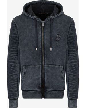 Roberto Cavalli Washed Hoodie With Monogram Rc - Black