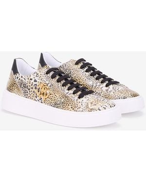 Roberto Cavalli Leopard Print Trainer With Monogram Rc - Multicolour