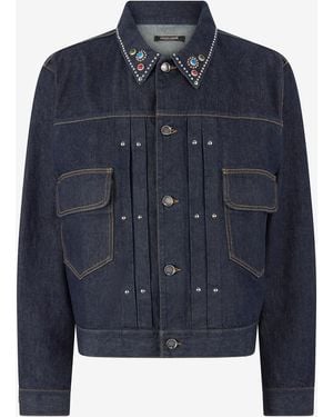 Roberto Cavalli Denim Jacket With Studs And Stones - Blue