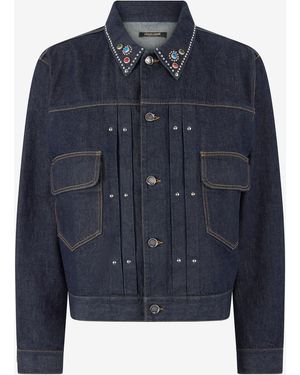 Roberto Cavalli Denim Jacket With Studs And Stones - Blue