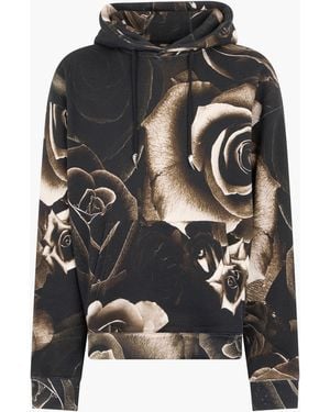 Roberto Cavalli Rose-Print Hooded Sweatshirt - Black