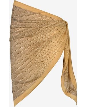 Roberto Cavalli Silk Pareo With And Sand Serpentine Print - Natural