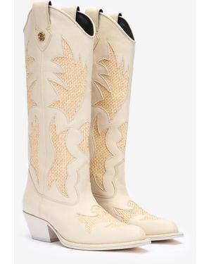Roberto Cavalli Texan Boots With Woven Inserts - White