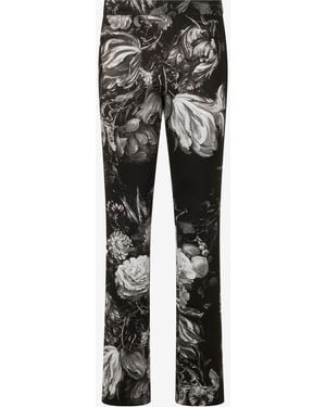 Roberto Cavalli Pantalones Estampado Fiammingo Flowers - Negro