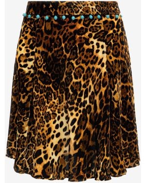 Roberto Cavalli Leopard Print Velvet Skirt - Multicolour