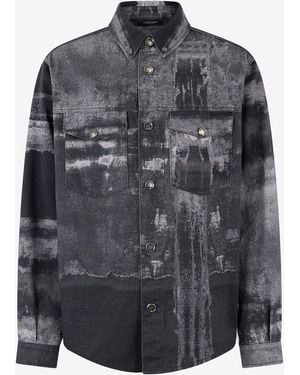 Roberto Cavalli Denim Overshirt With Used Effect - Grey