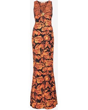 Roberto Cavalli Python And Rose-Print Maxi Dress - White