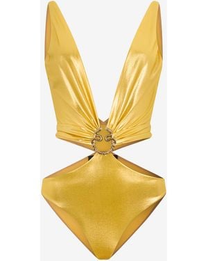 Roberto Cavalli One-Piece Swimsuit With Serpentine Detailing - Yellow