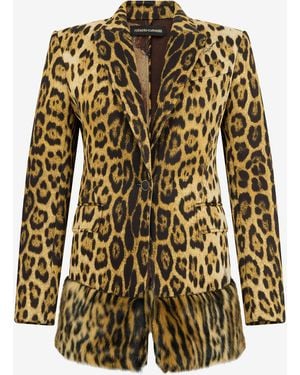 Roberto Cavalli Single-Breasted Blazer With Jaguar Skin Print - Brown